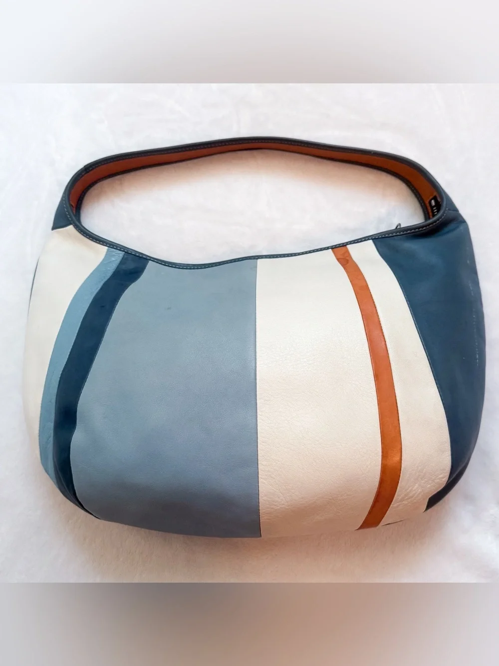 Vintage Coach Rare Ergo Y2K Blue Striped Leather Large Hobo Bag 9298 *Flaws* GUC